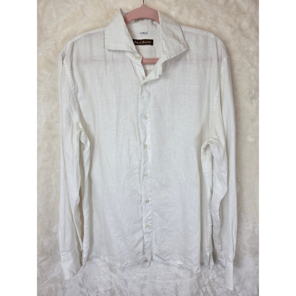 Island Importer Mens 100% Linen Long‎ Sleeve Button Down Shirt White Size M
